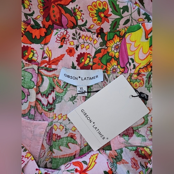 NWT Gibson Latimer Vibrant Cotton Linen Blend Wide Leg High Waist Pants XL - Picture 2 of 6